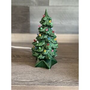 Vtg Ceramic Light Up Christmas Tree Atlantic Mold 1960s-1970s 7in Tall With Base